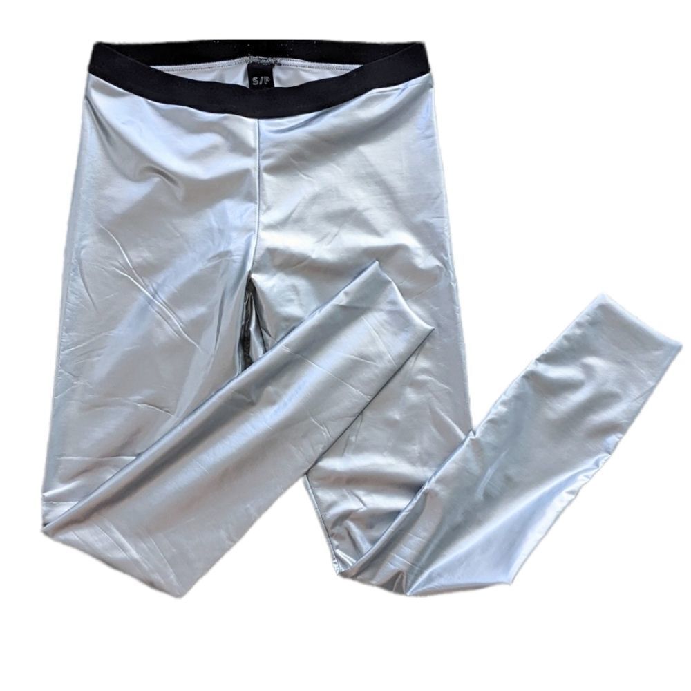 HUE Metallic silver leggings pants size Small @L1
